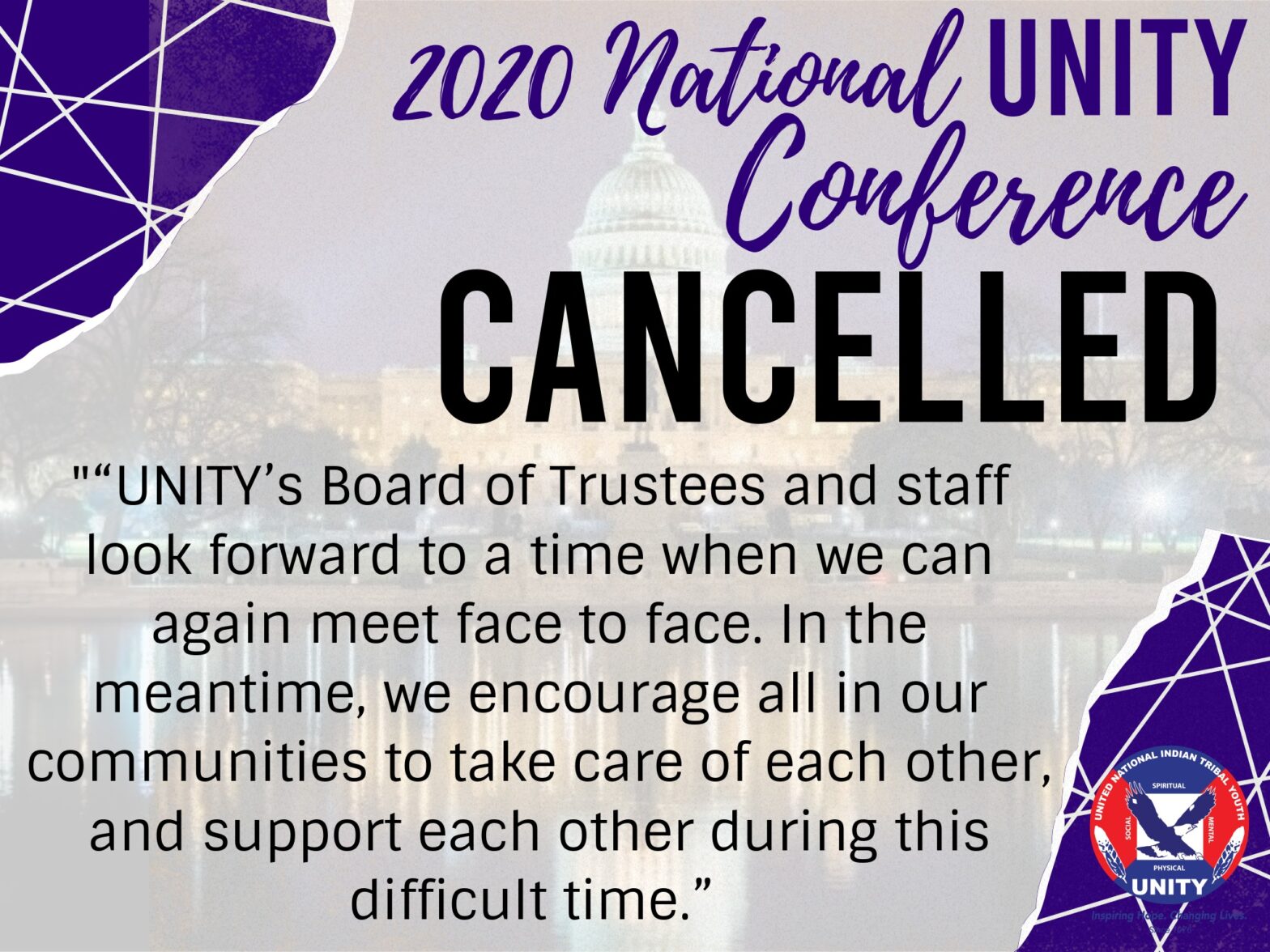 UNITY Cancels InPerson National Conference Unity, Inc.